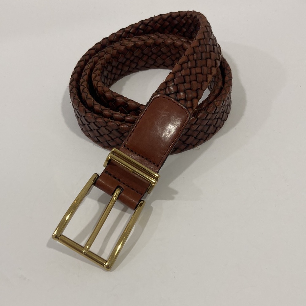Cole Haan Men's Brown Leather Braided Belt Gold Buckle Size 38 - Picture 2 of 7